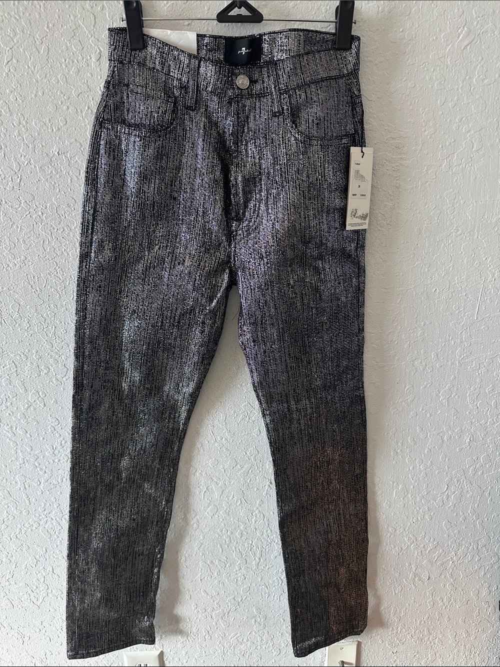 7 For All Mankind Metallic Gray Skinny Jeans